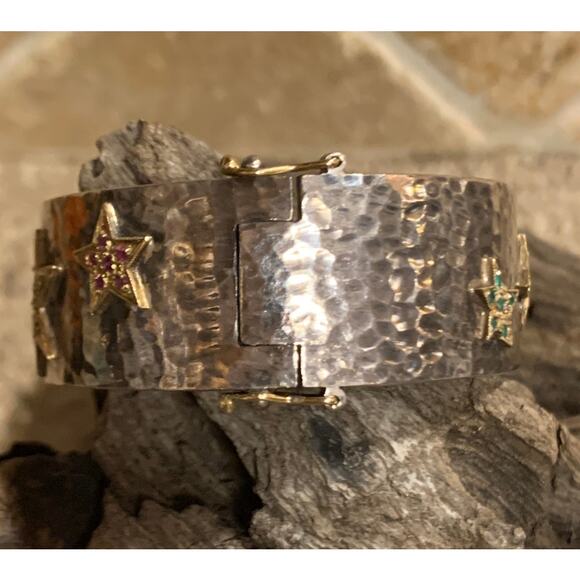 18K Gold, Sterling Silver and Multi Precious Stone Bracelet - Picture 8 of 11